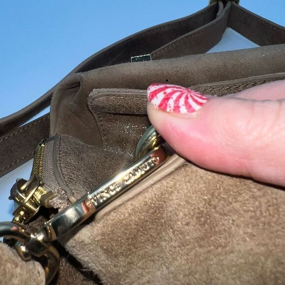 Vince Camuto Metallic Taupe Leather Multi Compartment Convertible Shoulder Bag - Picture 15 of 16